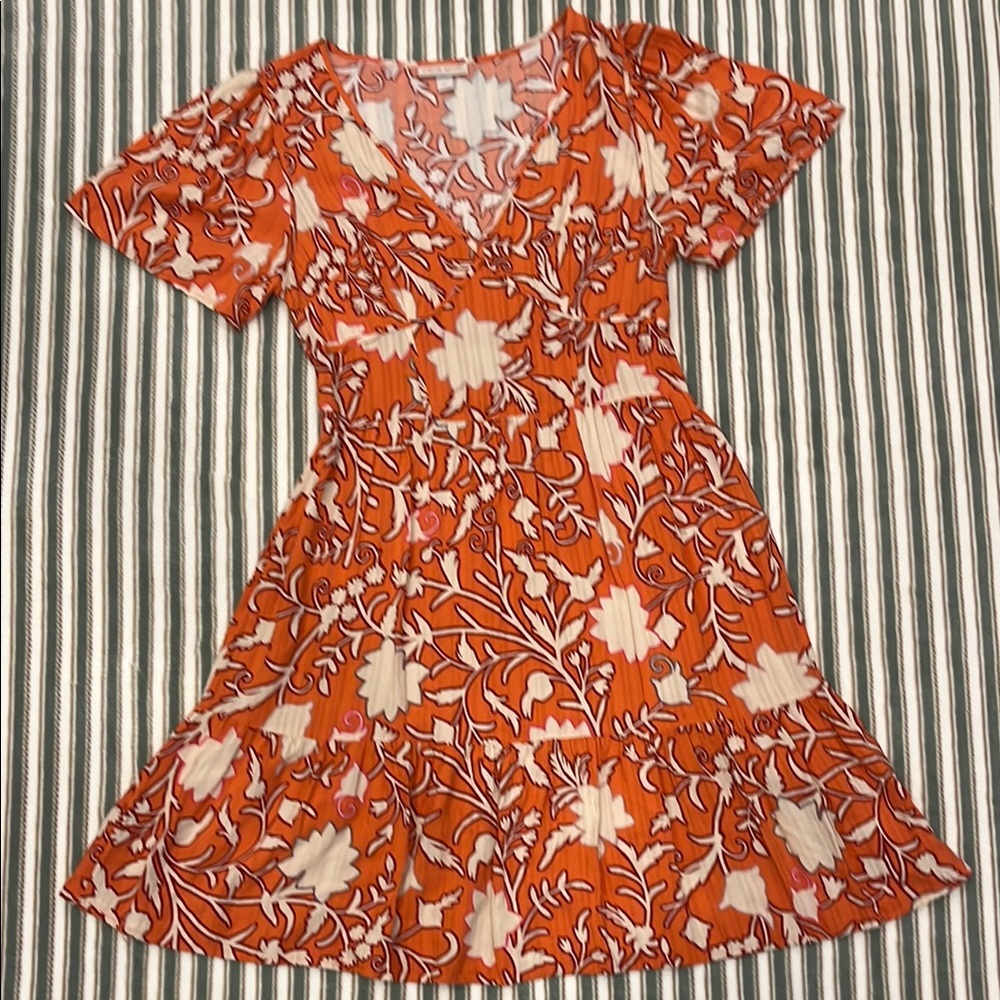 Knox Rose Women’s Orange Floral Vneck Flowy Dress